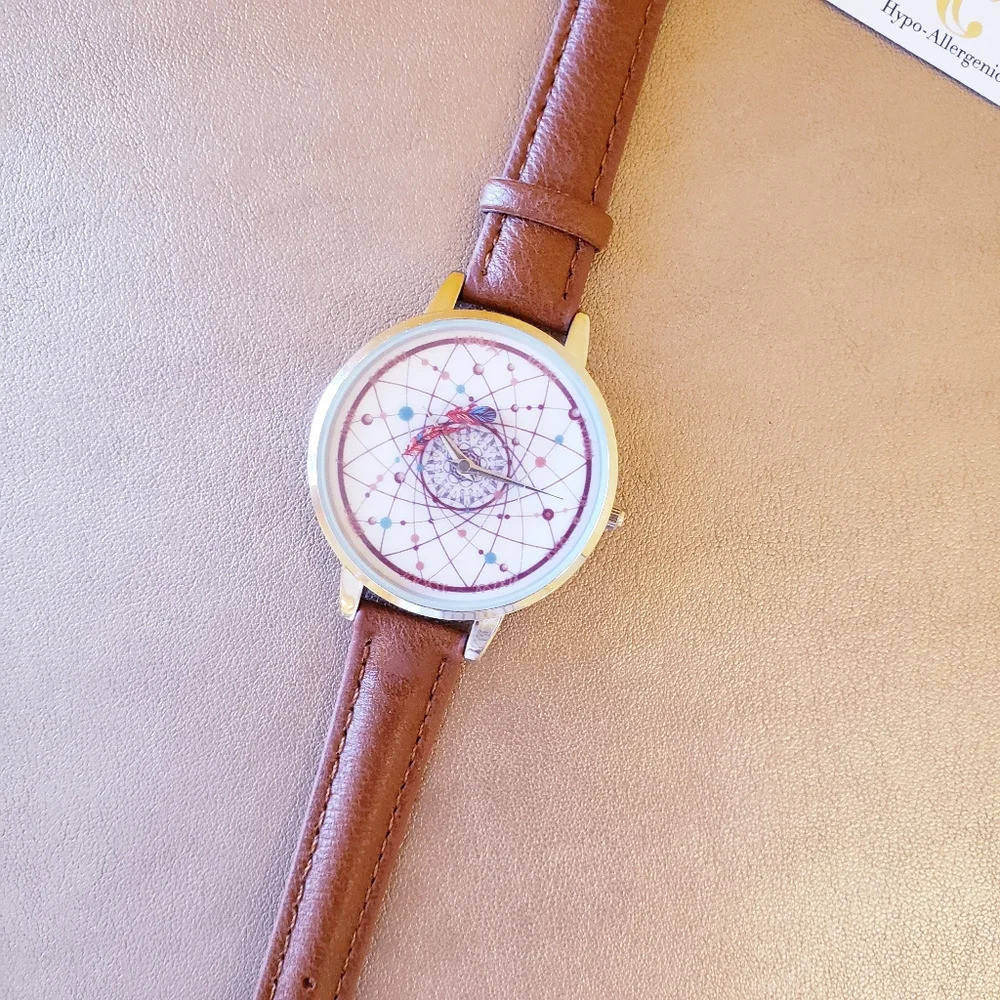 Brown Band Watch With White Dial